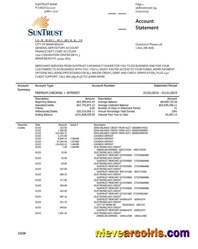 USA SunTrust bank statement
